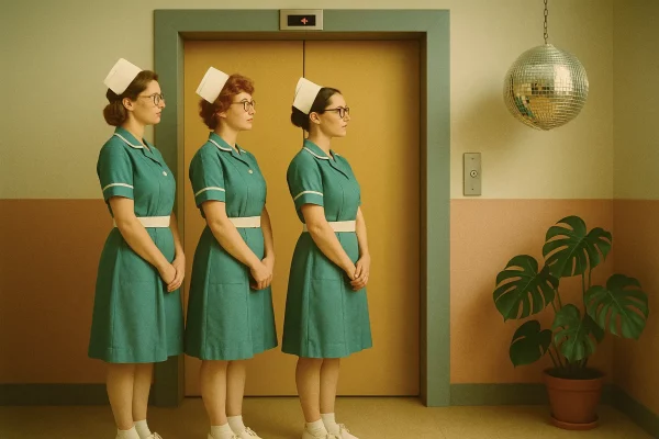 Drei Krankenschwestern vor einem Aufzug