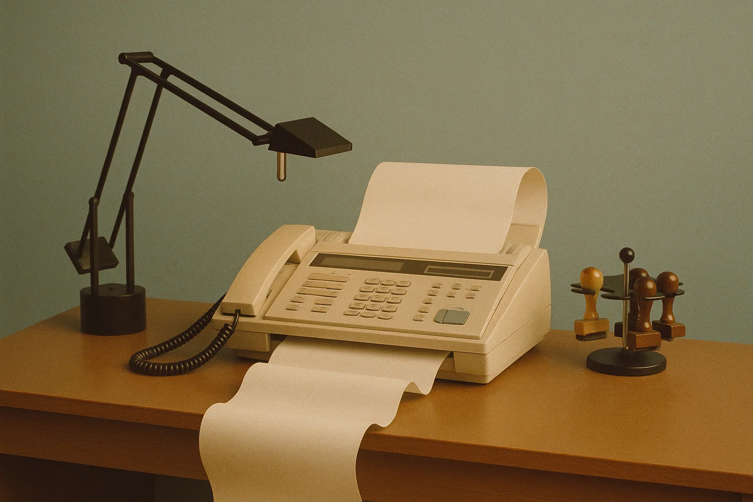 Ein Faxgerät auf einem Schreibtisch